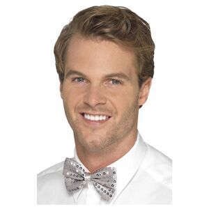 Smiffys Unisex Adult Sequin Bow Tie / Silver